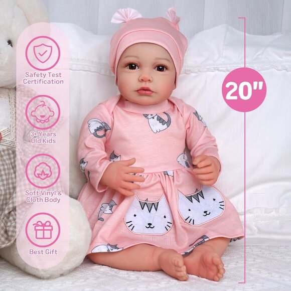 🆕17inch Soft Cloth Body Newborn Baby Poseable Limbs Peach Baby Doll Girl - Picture 4 of 5